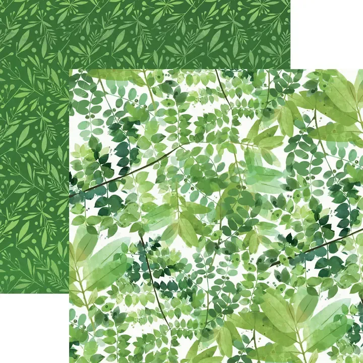 F Paper House Green Watercolor Leaves Scrapbook Paper