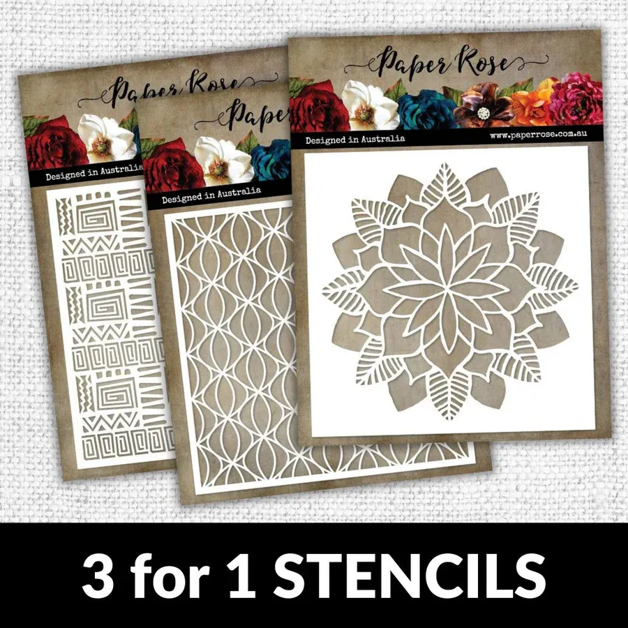 PR 3 For 1 Stencil Bundle Poinsettia-Folksy Pattern-Flowing Ornaments