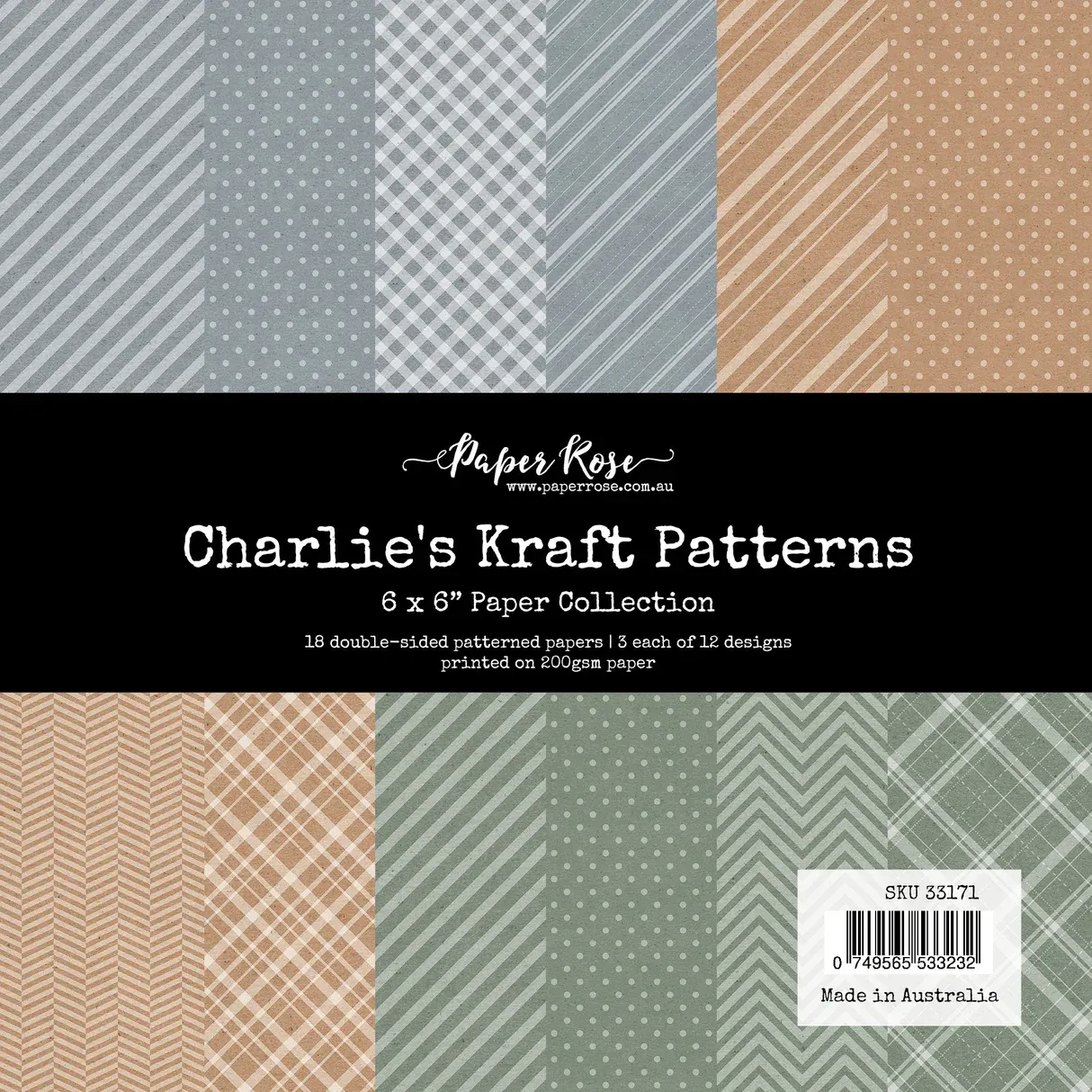 PR Charlie&#39;s Kraft Patterns 6x6 Paper Collection