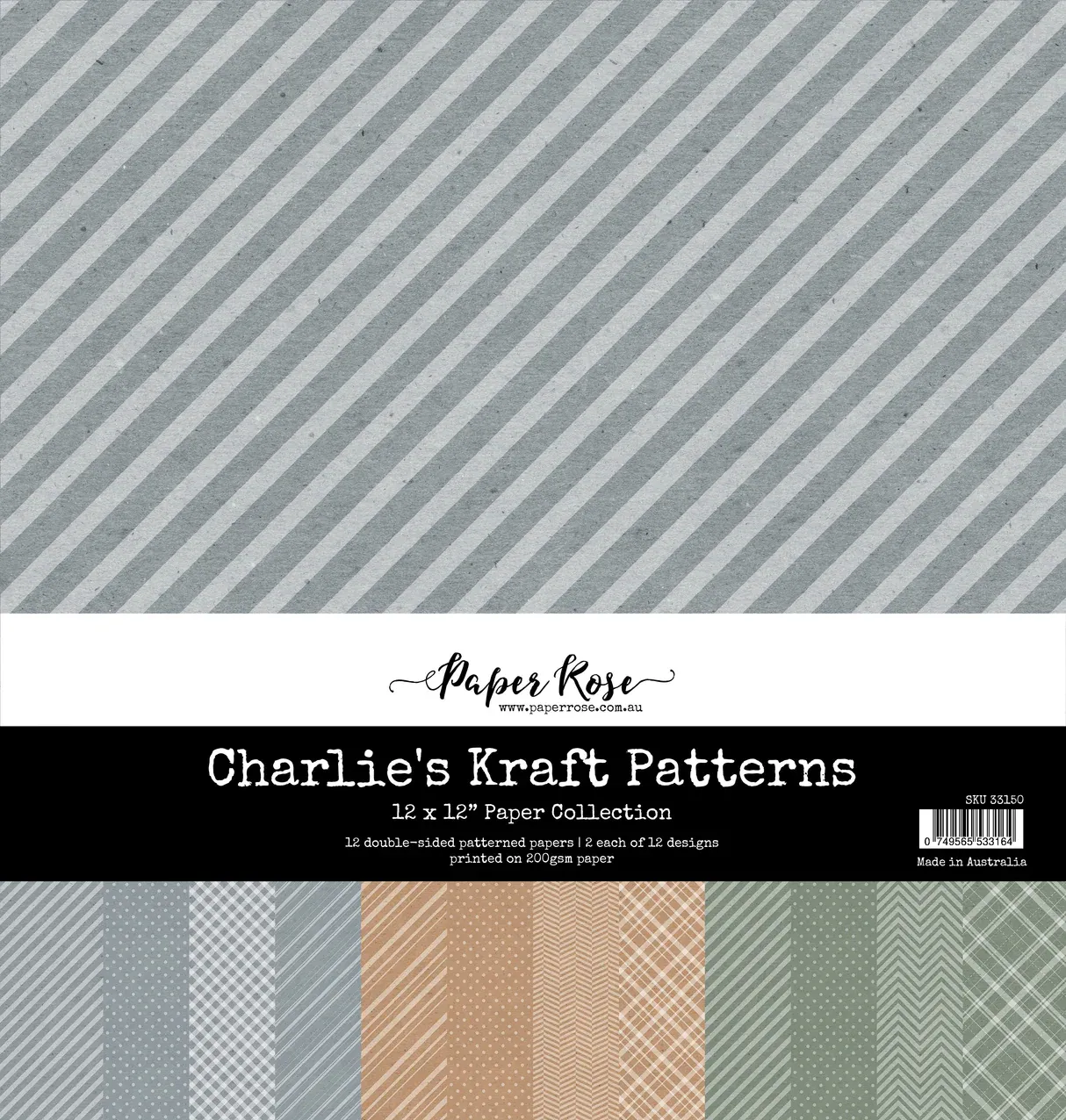 PR Charlie&#39;s Kraft Patterns 12x12 Paper Collection