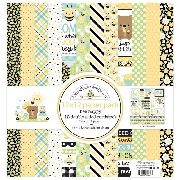 N Doodlebug Double-Sided Paper Pack 12&quot;X12&quot; 12/Pkg Bee Happy