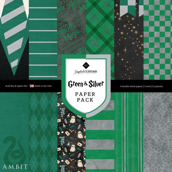 SC Green &amp; Silver Paper Pack 12x12 Paper Pack