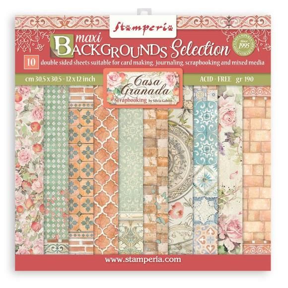 Stamperia Backgrounds Double-Sided Paper Pad 12&quot;X12&quot; 10/Pkg Casa Granada