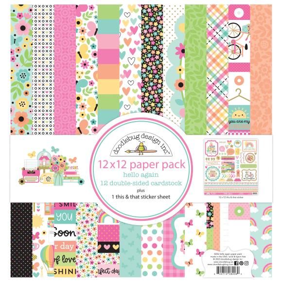 Doodlebug Double-Sided Paper Pack 12&quot;X12&quot; 12/Pkg Hello Again