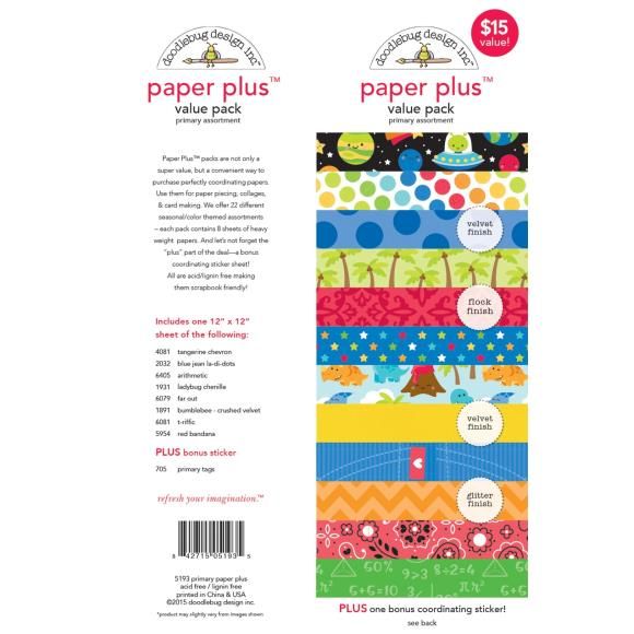 Doodlebug Paper Plus Value Pack 12&quot;X12&quot; Primary