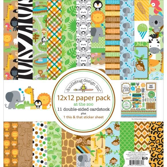 Doodlebug Double-Sided Paper Pack 12&quot;X12&quot; 12/Pkg At The Zoo