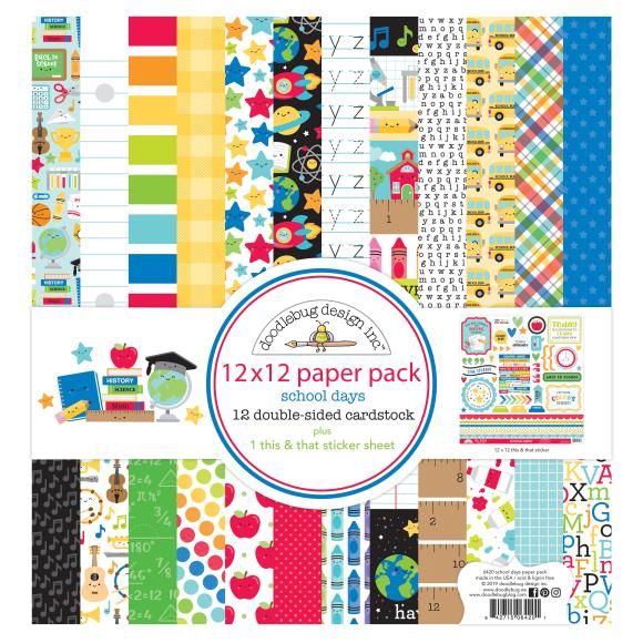 Doodlebug Double-Sided Paper Pack 12&quot;X12&quot; 12/Pkg School Days