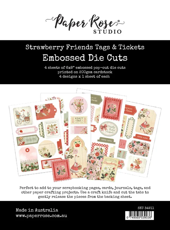 EC Strawberry Friends Tags &amp; Tickets Embossed Die Cuts