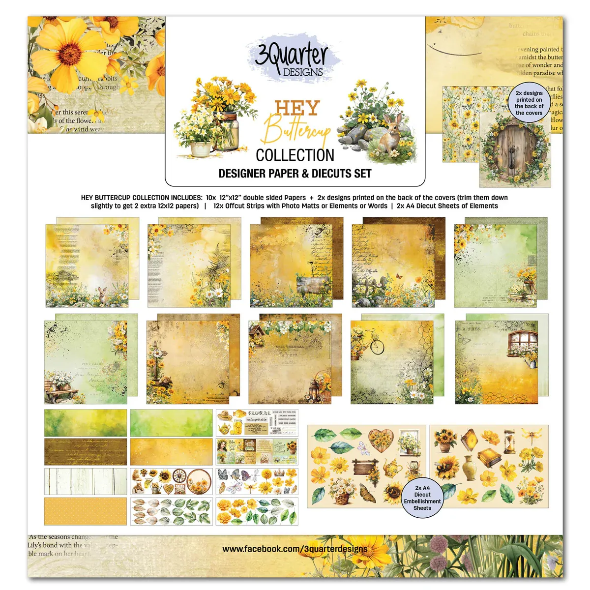 3Quarter Designs Hey Buttercup 12x12 Design Paper &amp; Diecuts Set