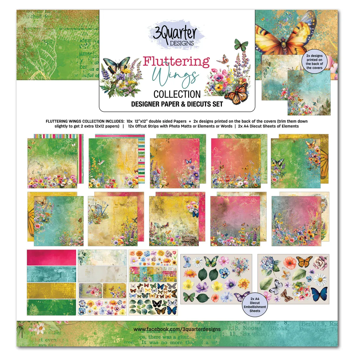 3Quarter Designs Fluttering Wings 12x12 Design Paper &amp; Diecuts Set