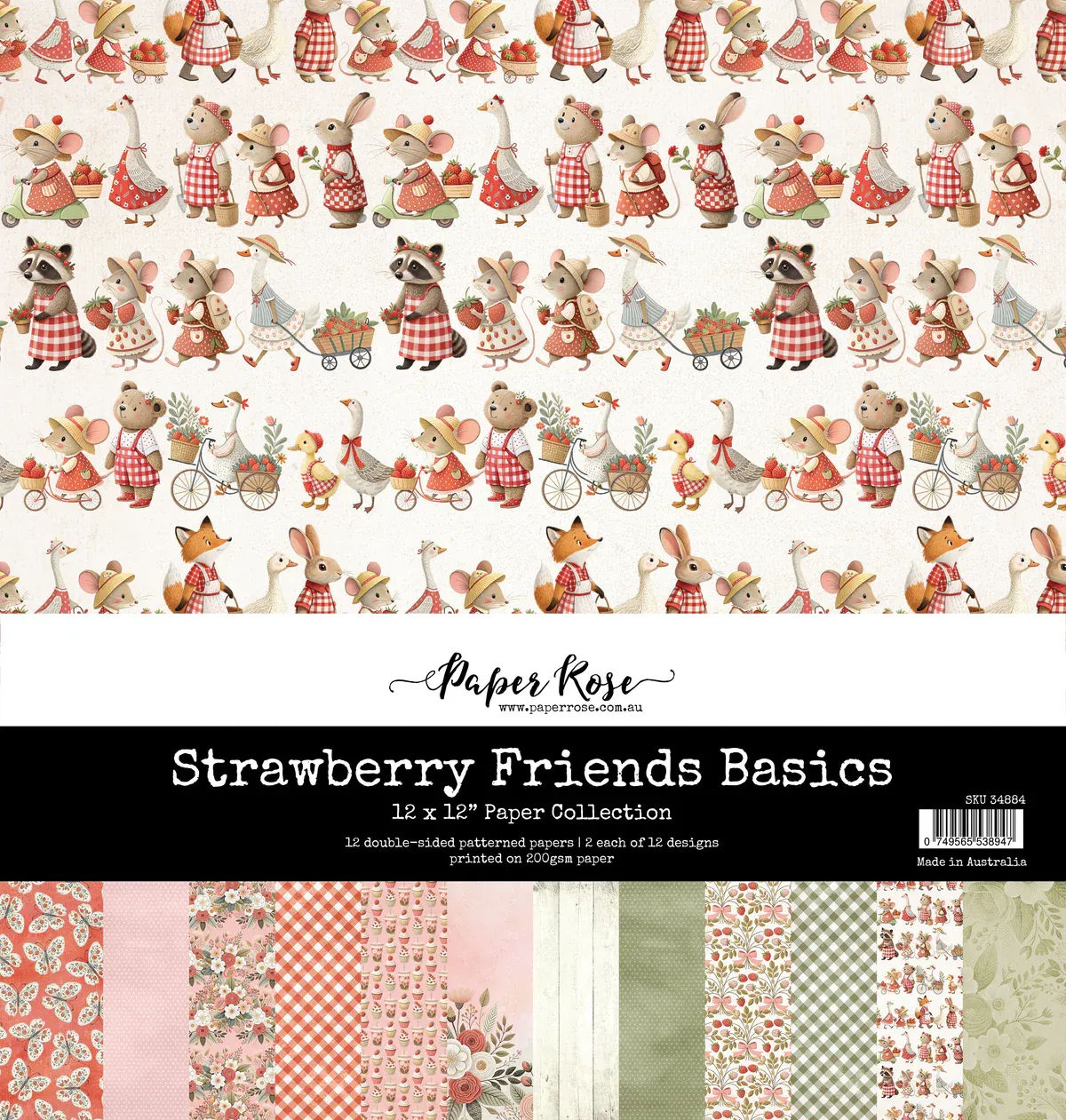 Strawberry Friends Basics 12x12 Paper Collection