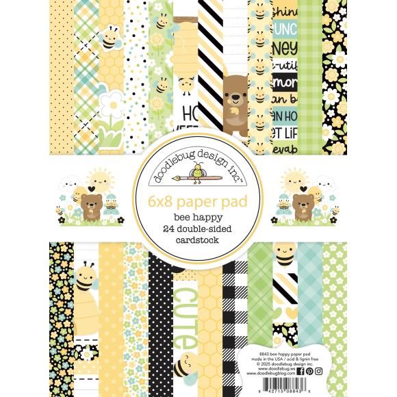 N Doodlebug Double-Sided Paper Pad 6&quot; X8&quot; Bee Happy