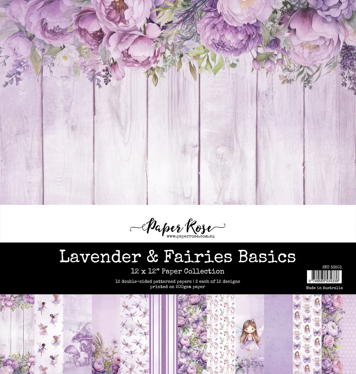 Paper Rose Studios Lavender &amp; Fairies Basics 12x12 Paper Collection
