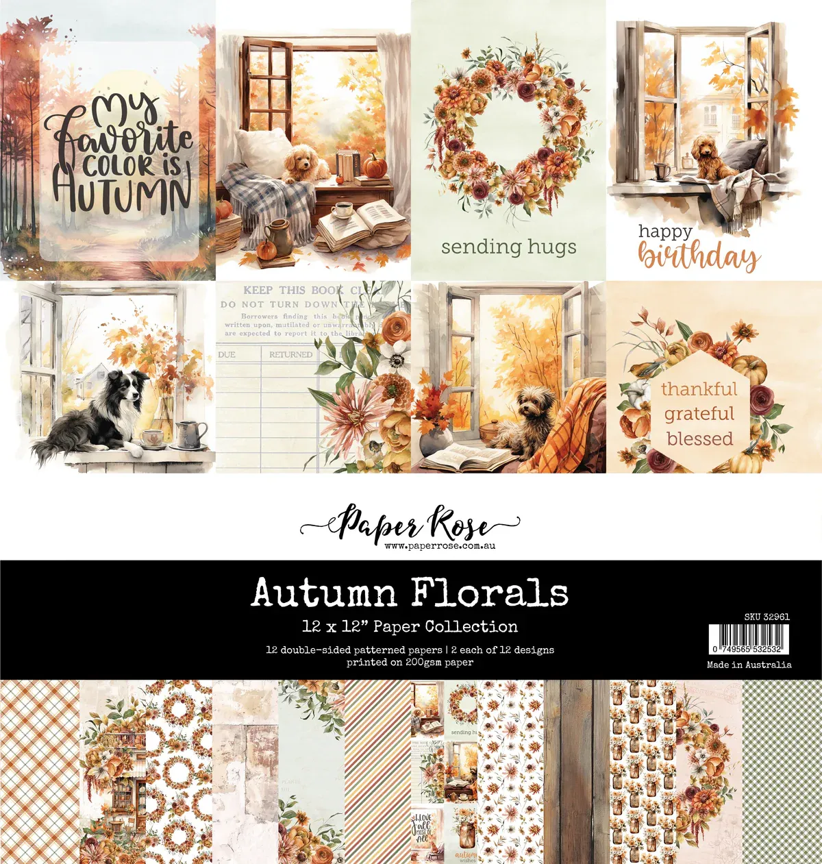 Paper Rose Studio Autumn Florals 12x12 Paper Collection