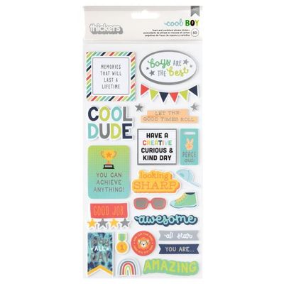 N Pebbles Cool Boy Thickers Stickers 50/Pkg Phrase, Silver Foil
