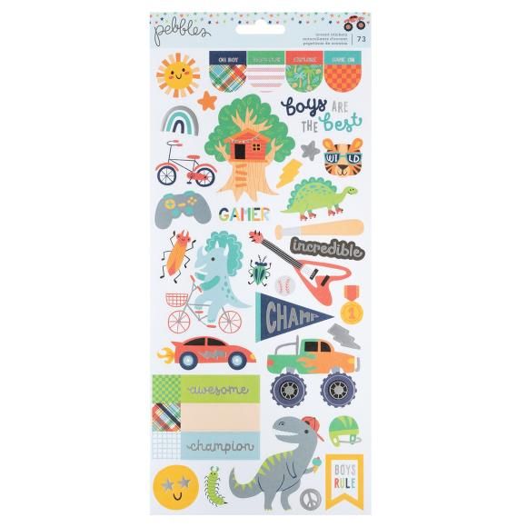 N Pebbles Cardstock Stickers 6&quot; X12&quot; 73/Pkg Cool Boy Silver Foil