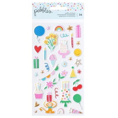 N Pebbles All The Cake Puffy Stickets 36/Pkg Icons W/Foil Accents