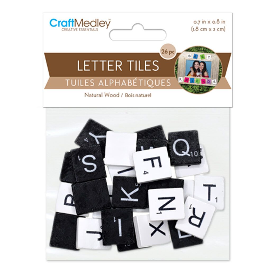 GB Multicraft CraftMedley Letter Tiles Black And White 26 Pieces