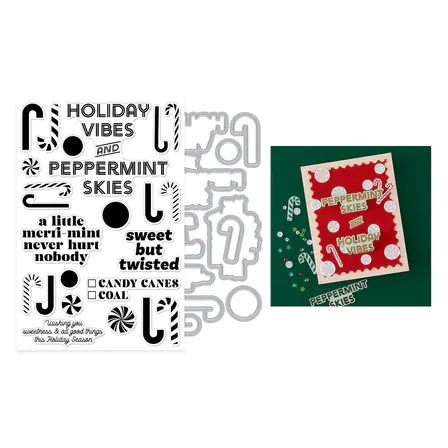 SB Hero Arts A Little Merri-Mint Stamp &amp; Cut Set The Candy Canr Season Collection