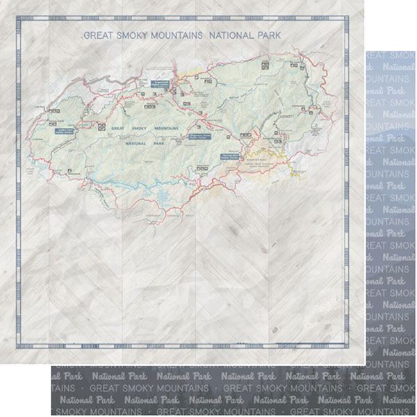 SC Great Smoky Mountains National Park Map And Words Double-Sided Paper 12&quot; X12&quot;