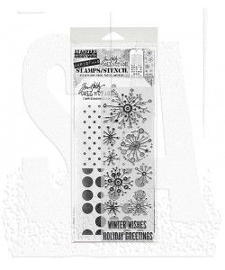 SA Tim Holtz Mixed-Media Stamps &amp; Stencil Set: Retro Flakes