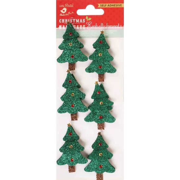 N Little Birdie Christmas Sticket Embellishment 6/Pk Jewel Christmas Tree