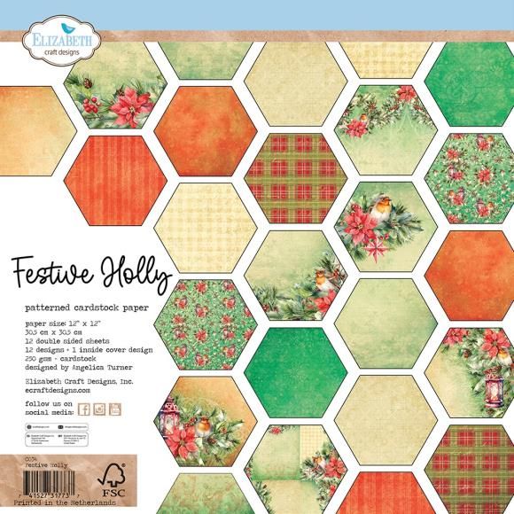 N Elizabeth Crafts Dluble-Sided Cardstock Pack 12&quot; X12&quot; Festive Holly