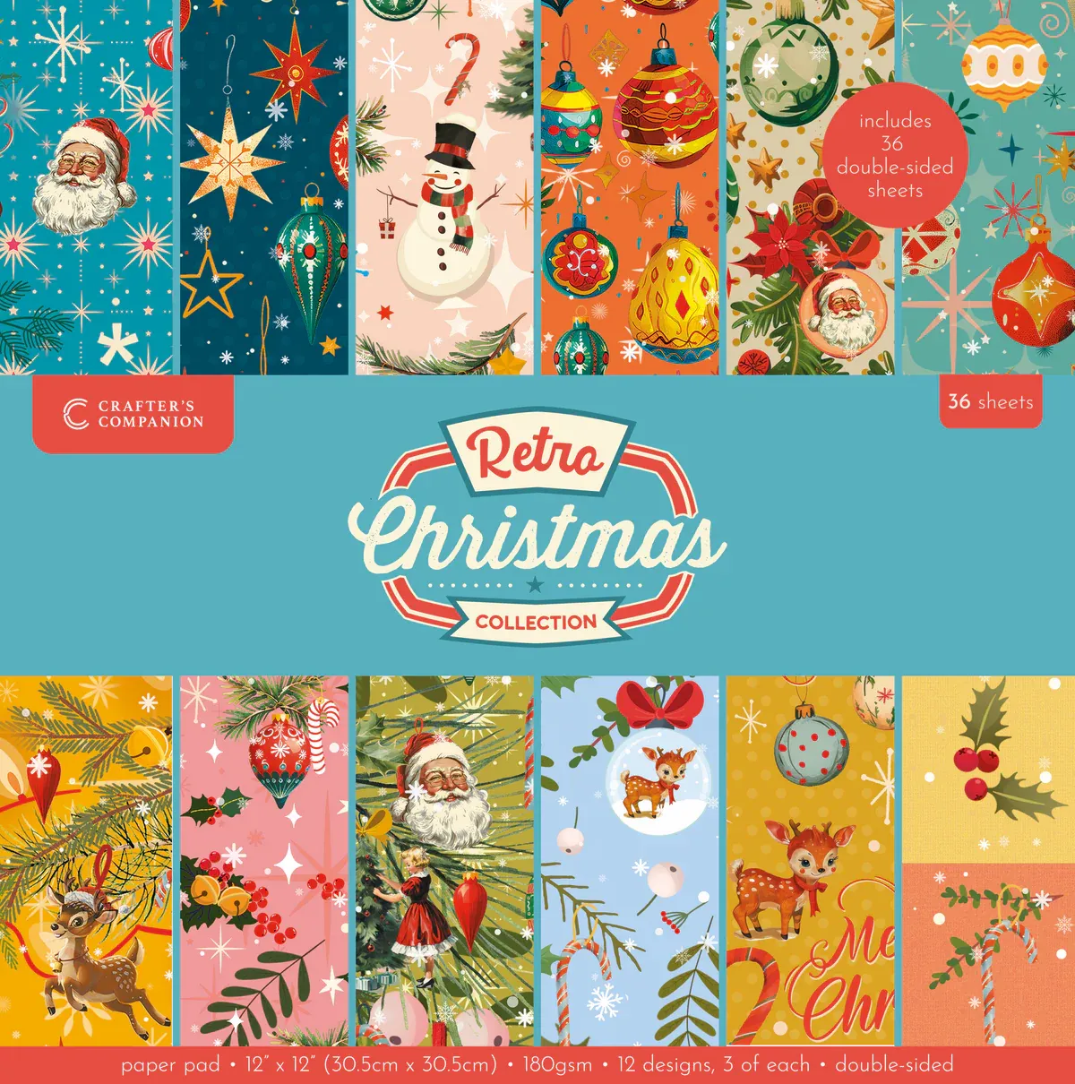 EC Crafter&#39;s Companion Retro Christmas Collection 12x12 Paper Pad