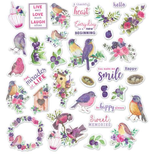 GB Multicraft Forever In Time Glitter Die Cut Embellishments Birds &amp; Berries