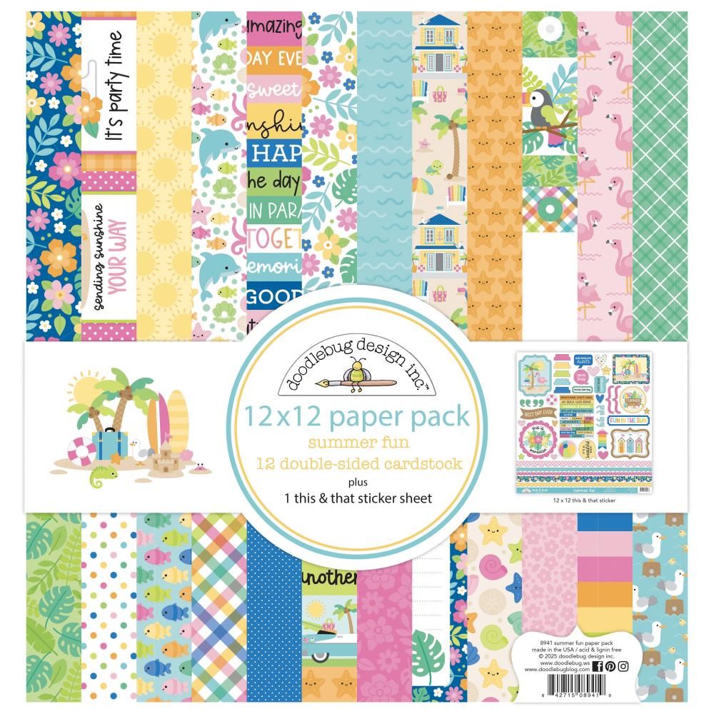 N Doodlebug Double-Sided Paper Pack 12&quot;X12&quot; 12/Pkg Summer Fun