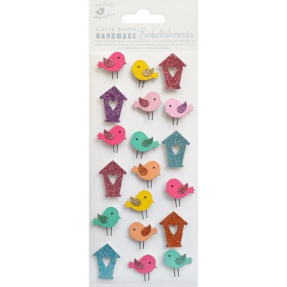 N Little Birdie Mini Glitter Embellishments Bird &amp; Birdhouse