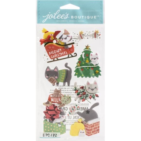 N Jolee&#39;s Boutique Themed Embellshments 8/Pkg Meowy Christmas