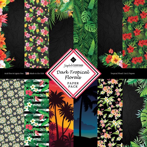 SC Dark Tropical Florals 12x12 Paper Pack