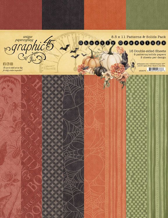 N Graphic 45 Patterns &amp; Solids Collection Pack 8.5&quot;X11&quot; Ghostly Greetings