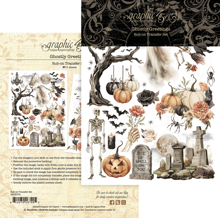 N Graphic 45 Rub-On Transfers Ghostly Greetings
