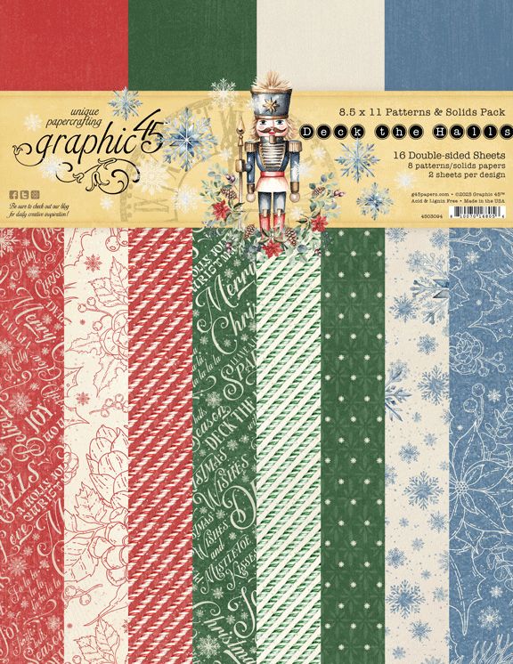 N Graphic 45 Patterns &amp; Solids Collection Pack 8.5&quot;X11&quot; Deck The Halls
