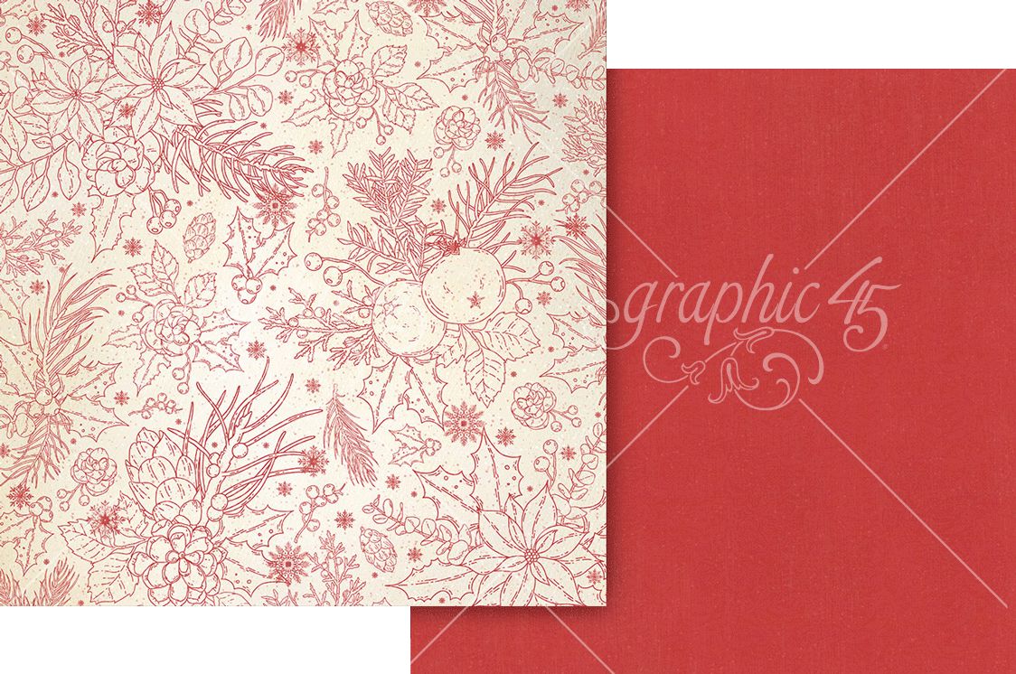 N Graphic 45 Deck The Halls Double-Sided Cardstock 12&quot;X12&quot; Poinsettia Red