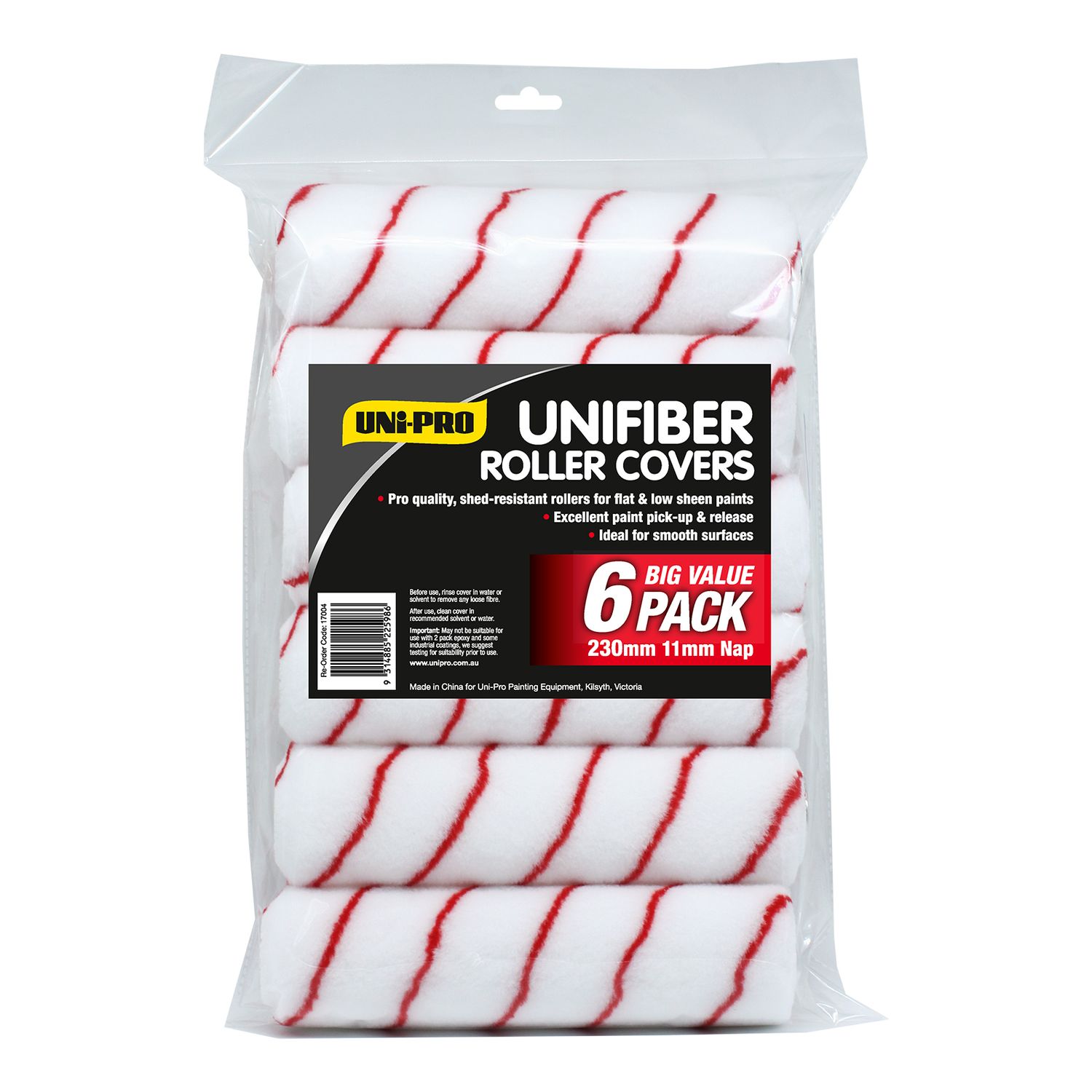 UNIPRO Unifiber Roller Cover 11mm nap x 230mm, Size: 6 packs