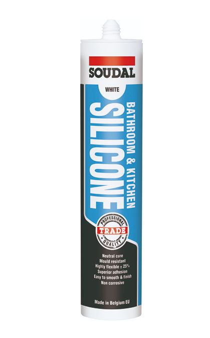 Soudal Bathroom &amp; Kitchen Silicone Cartridge 300ml, Colour: White, Pack Size: Each