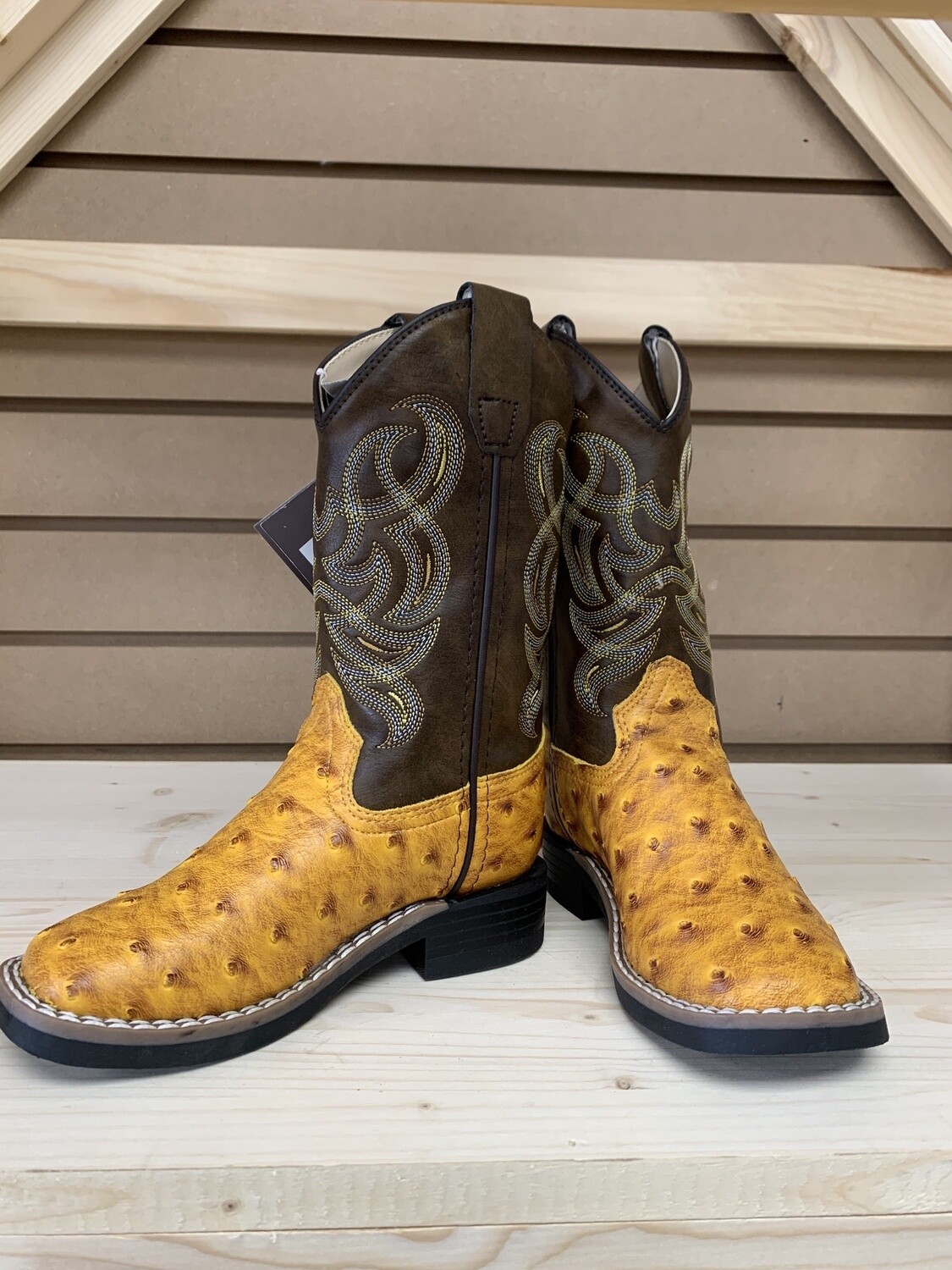 Cowboy Boots - Youth Size 1, Colour: Brown &amp; Brown Faux Ostrich