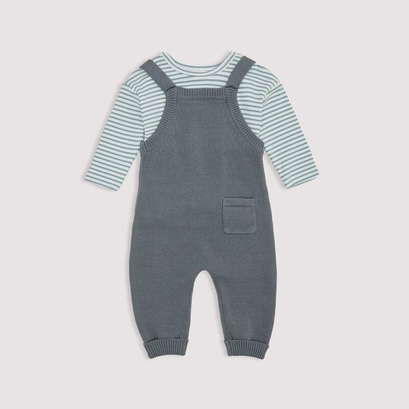 Petit Lem - Dusty Blue Sweater Knit Overall Set