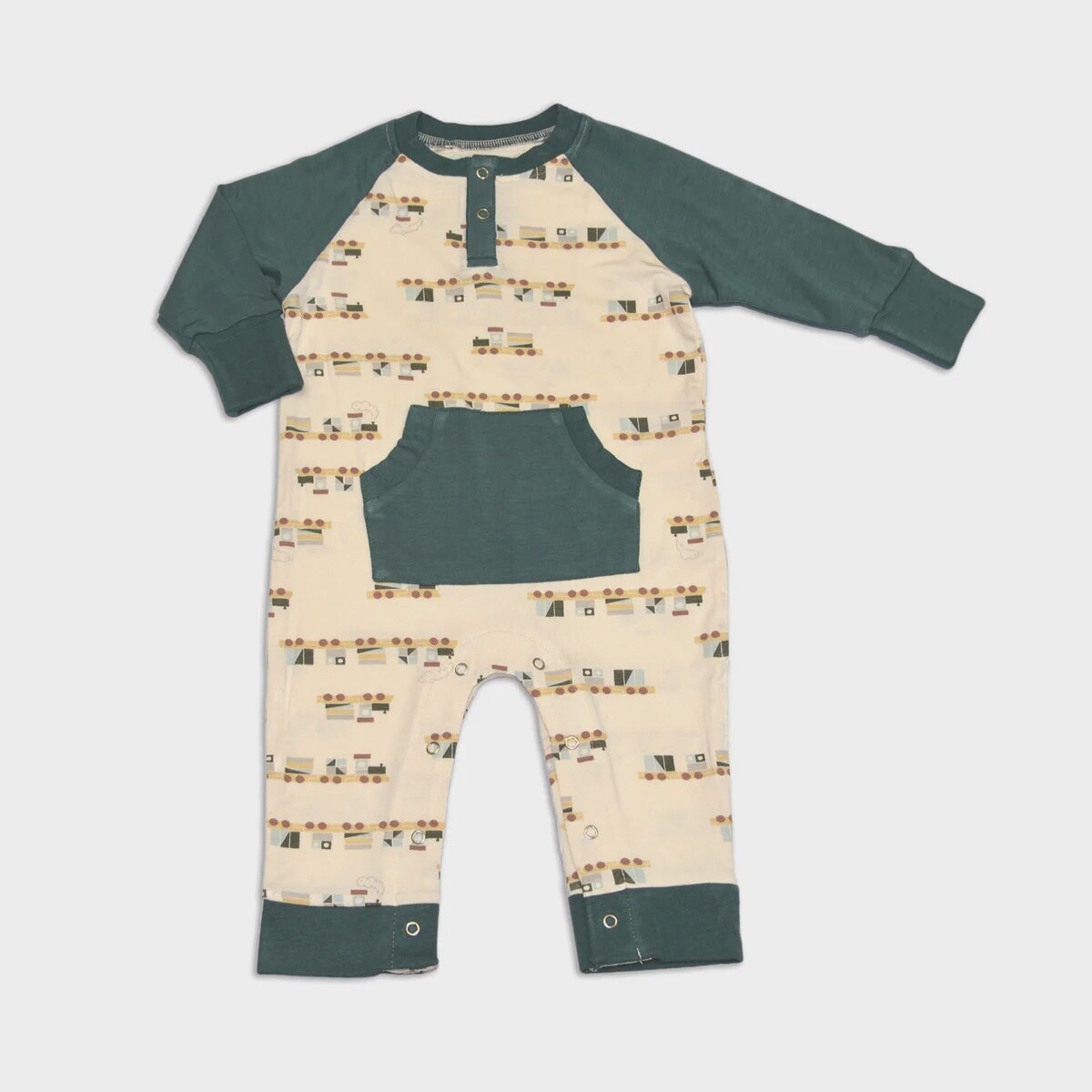 Silkberry Baby- Long Sleeve Romper with Pocket, Colour: All Aboard, Size: 6-12m