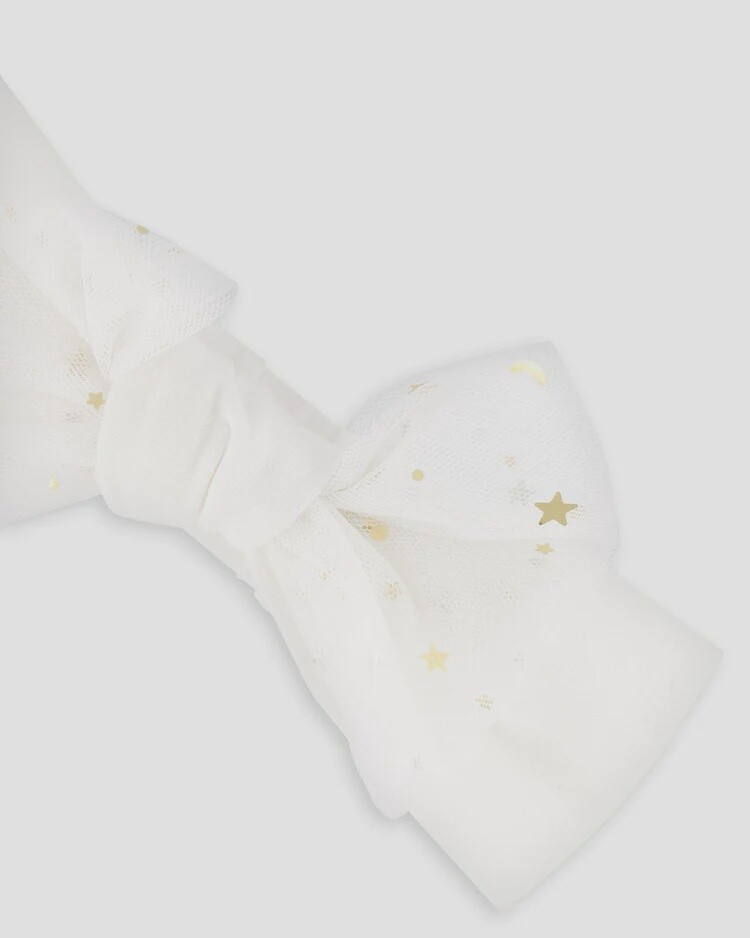 Deux par Deux - Off White Headband with Glittering Tulle Bow