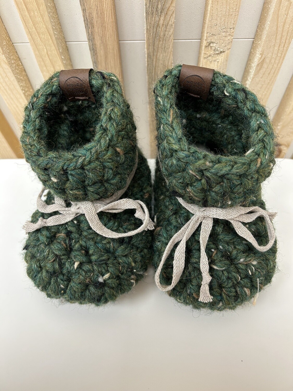Woven Grove - Crocheted Baby Booties, Colour: Green - 12-18 Months