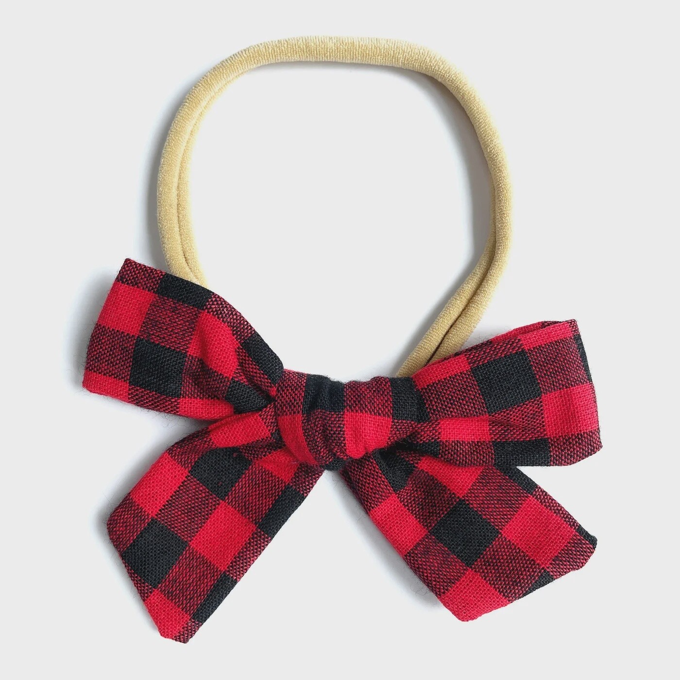 Baby Wisp - Hand Tied Bow Headbands, Colour: Red Buffalo Plaid