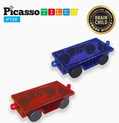 Picasso Tiles 2 Piece Magnetic Train Truck Cars