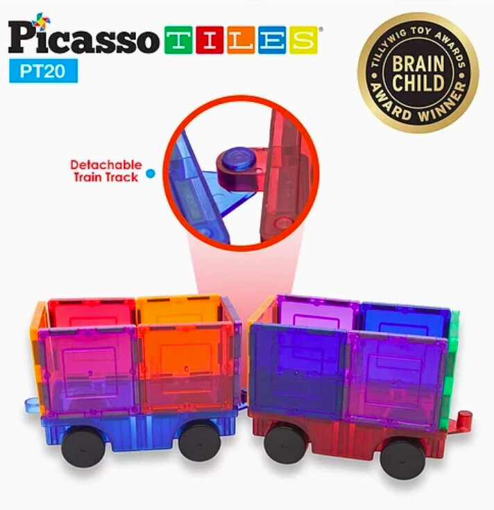 Picasso Tiles 2 Piece Magnetic Train Truck Cars
