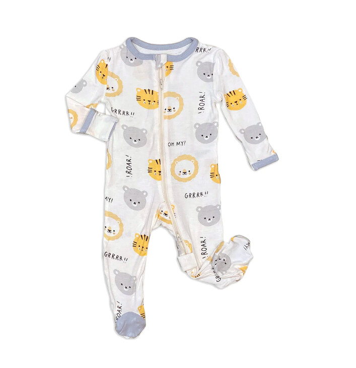 Silkberry Baby - Bamboo Footed Sleepers - Prints SALE, Print: Lion, Tiger &amp; Bears, Size: 0-3M