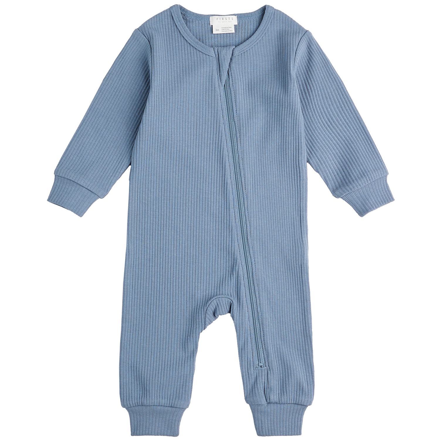 Petit Lem - Modal Rib Zipper Sleepers, Colour: Blue Denim, Size: Newborn