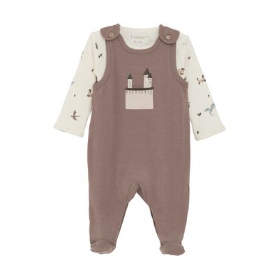 Fixoni - Ribbed Bodysuit &amp; Footed Overall Set